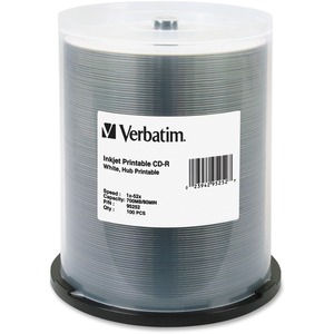 Verbatim CD-R 700MB 52X White Inkjet Printable, Hub Printable - 100pk Spindle