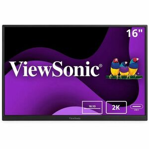 ViewSonic VG1656-2K 16 Inch WQXGA 1600p IPS Portable Monitor with 2 Way Powered 65W USB C, and Built-in Stand with Smart Cover
